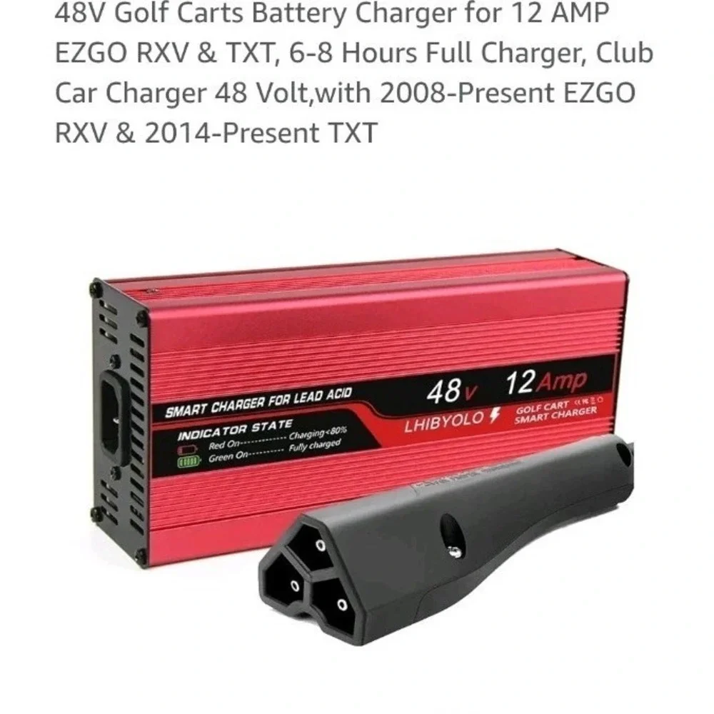48 V12A 3 Pin Style Plug Golf Cart Charger For EZGO RXV 2008+ & TXT 2004+